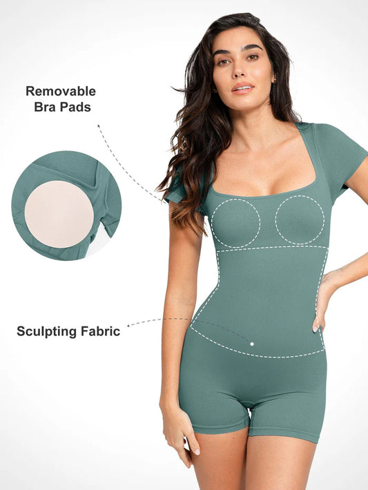 Eco-Friendly Seamless Romper Ribbed Sport Shapewear